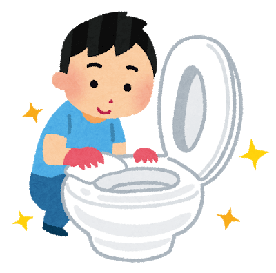 トイレ掃除する男性